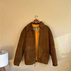 American Vintage Brown Suede Bomber Jacket with Yellow Lining